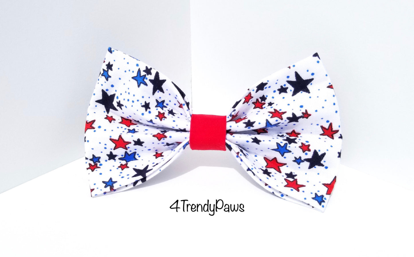 White Patriotic Stars Bow, 4th of July Bow, Red White & Blue Bow, Boy Dog Bow, Girl Dog Bow, Small Dog Bow, Big Dog Bow, Dog Bow Tie