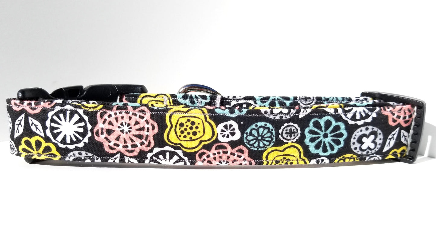 Retro Flowers Dog Collar, Flowers Dog Collar, Floral Dog Collar, Boy Dog Collar, Girl Dog Collar, Small Dog Collar, Big Dog Collar