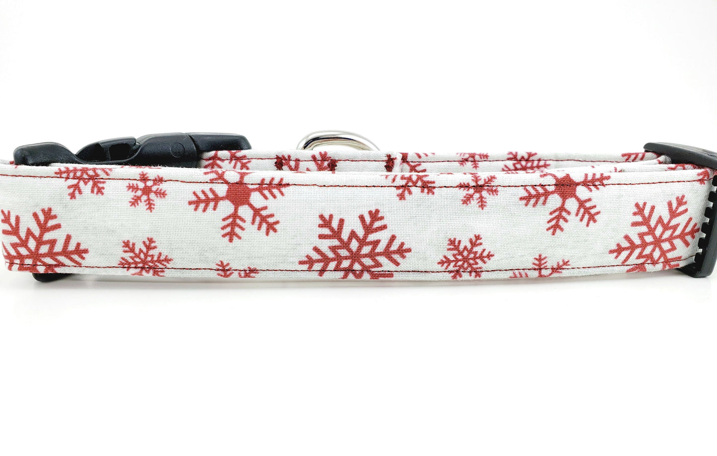 Red Snowflakes on Light Gray Collar, Winter Dog Collar, Holiday Dog Collar, Christmas Dog Collar, Girl Dog Collar, Boy Dog Collar, Snowflake