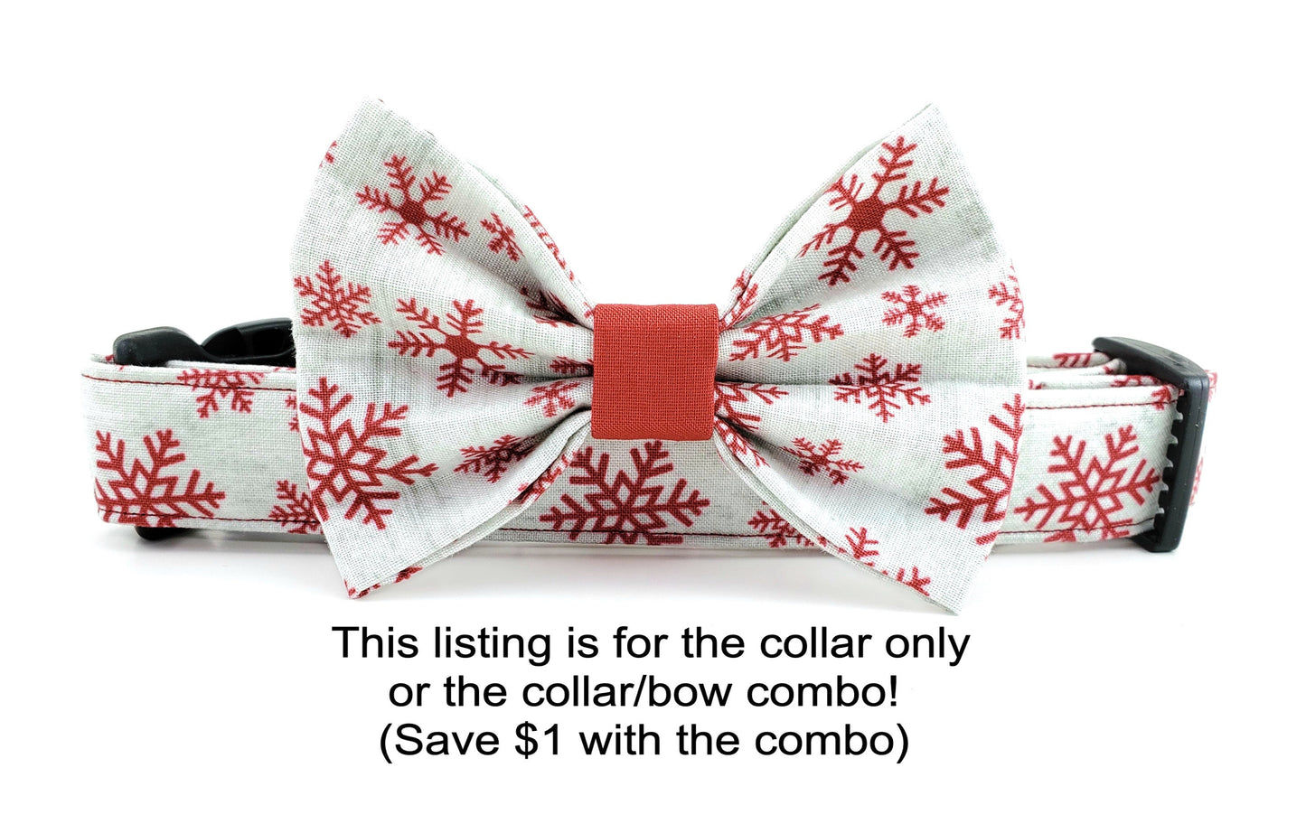 Red Snowflakes on Light Gray Collar, Winter Dog Collar, Holiday Dog Collar, Christmas Dog Collar, Girl Dog Collar, Boy Dog Collar, Snowflake