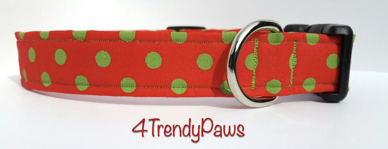 Green Polka Dots on Red Collar