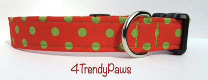 Green Polka Dots on Red Collar