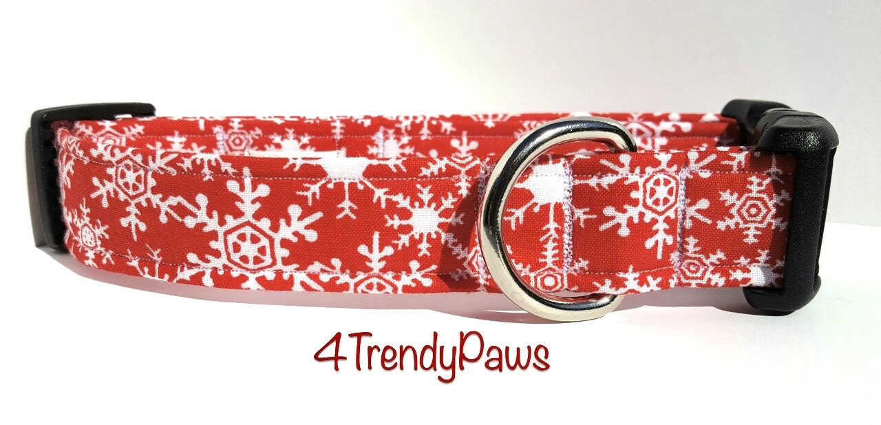 White Snow Flakes on Red Collar, Christmas Collar, Holiday Collar, Winter Collar, Snow Flakes, Boy Dog Collar, Girl Dog Collar, Cat Collar