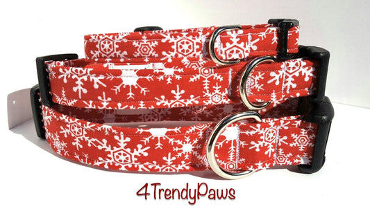 White Snow Flakes on Red Collar, Christmas Collar, Holiday Collar, Winter Collar, Snow Flakes, Boy Dog Collar, Girl Dog Collar, Cat Collar