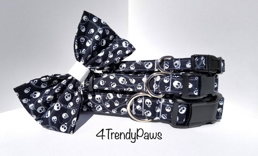 Skulls Collar, Halloween Collar, Small Dog Collar, Large Dog Collar, Boy Dog Collar, Girl Dog Collar, Cat Collar, Collar and Bow