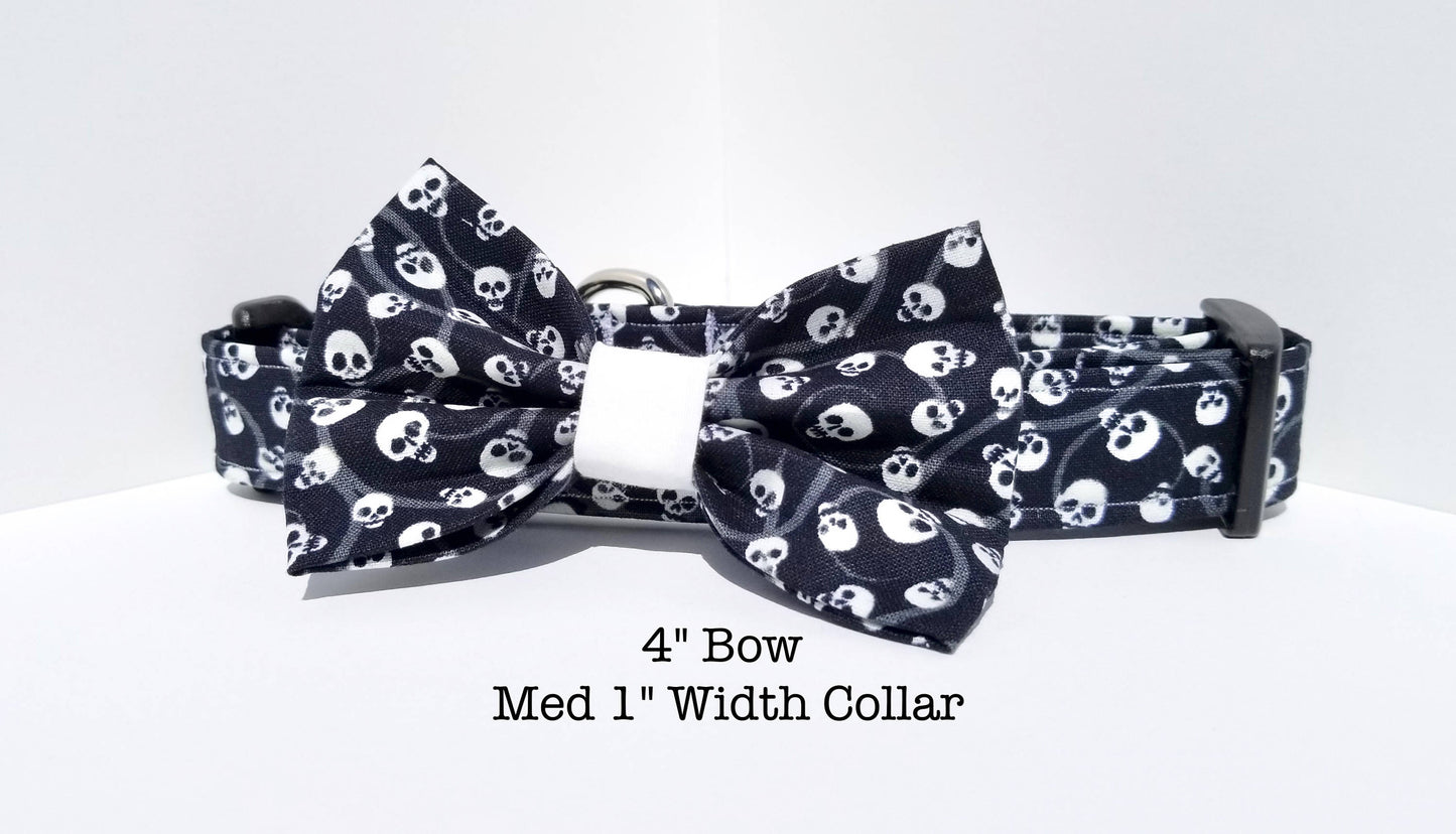 White Skulls Halloween Bow, Halloween Bow, Bow Tie, Skulls, Girl Dog Bow, Boy Dog Bow Tie, Small Dog Bow, Big Dog Bow, Halloween Skulls