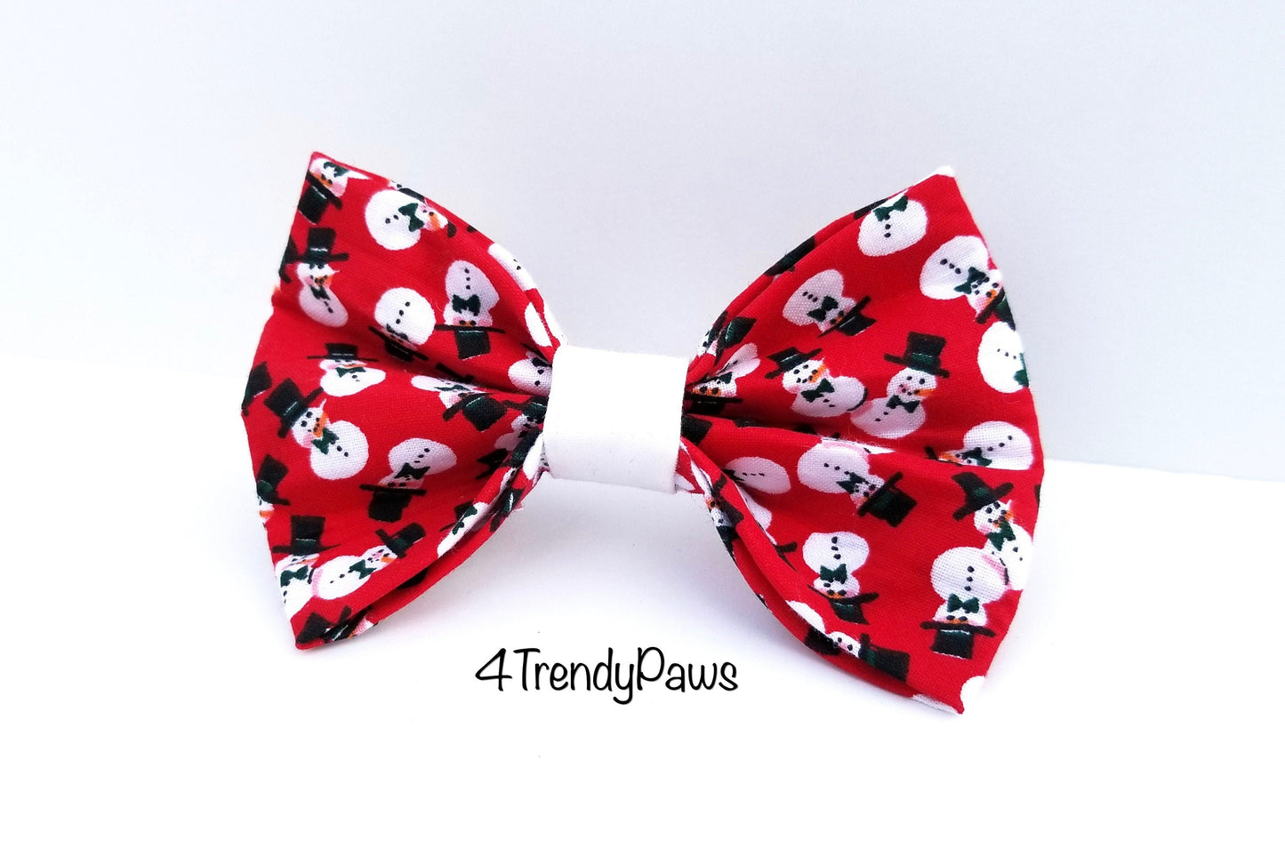 Snowmen on Red Bow, Christmas Dog Bowtie, Holiday Bow, Winter Bow, Boy Dog bowtie, Girl Dog Bow, Big Dog Bow, Small Dog Bow