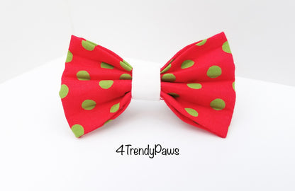 Green Polka Dots on Red Bow