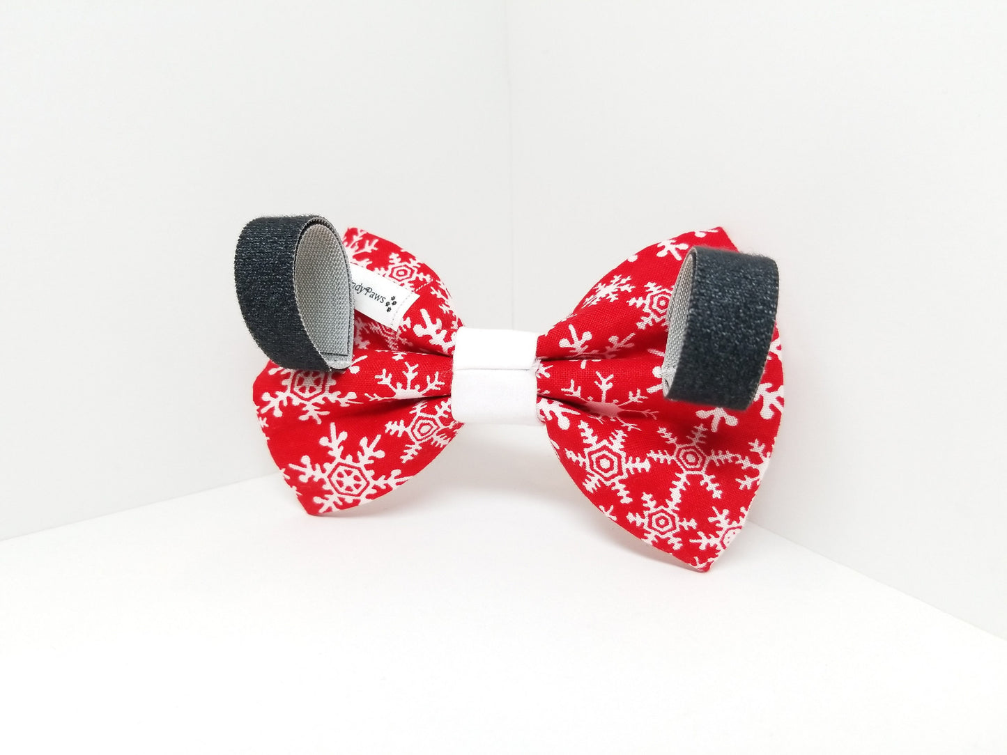 White Snowflakes on Red Bow, Christmas Bow, Holiday Bow, Snowflakes, Bowtie, Small Dog Bow, Big Dog Bow, Girl Dog Bow, Boy Dog Bowtie