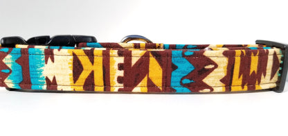 Teal and Brown Aztec Collar, Aztec Dog Collar, Western Dog Collar, Southwest Dog Collar, Boy Dog Collar, Girl dog Collar, Small Dog, Big Dog