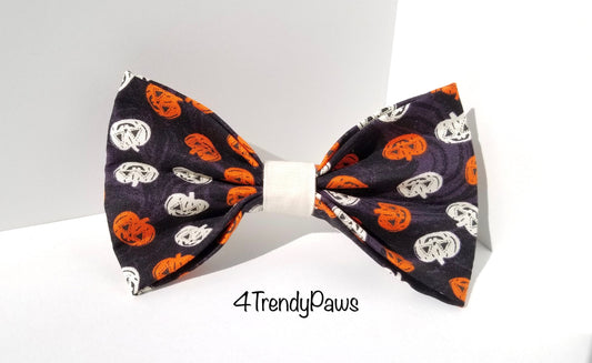 White & Orange Pumpkins Bow, Halloween Pumpkins dog Bow, Halloween Dog Bow