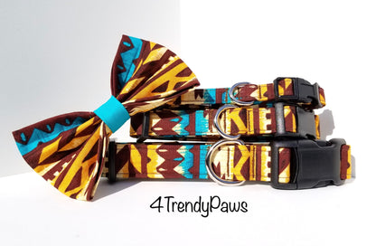 Teal and Brown Aztec Collar, Aztec Dog Collar, Western Dog Collar, Southwest Dog Collar, Boy Dog Collar, Girl dog Collar, Small Dog, Big Dog