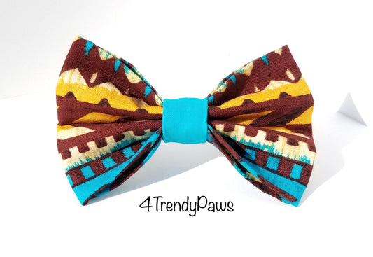 Teal and Brown Aztec Bow, Aztec Dog Bowtie, Western Dog Bow, Southwestern Dog Bow, Boy Dog Bowtie, Girl dog bow, Small Dog Bow, Big Dog Bow