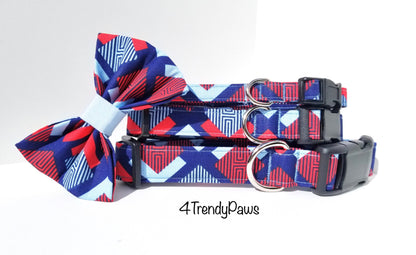 Retro Blue and Orange Diamonds Collar, Blue and Orange Collar, Dog Collar, Girl Dog Collar, Boy Dog Collar