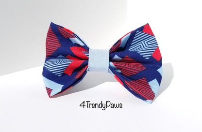 Retro Blue and Orange Diamonds Bow, Retro Dog Bow, Dog Bow Tie, Girl Dog Bow, Boy Dog Bow Tie