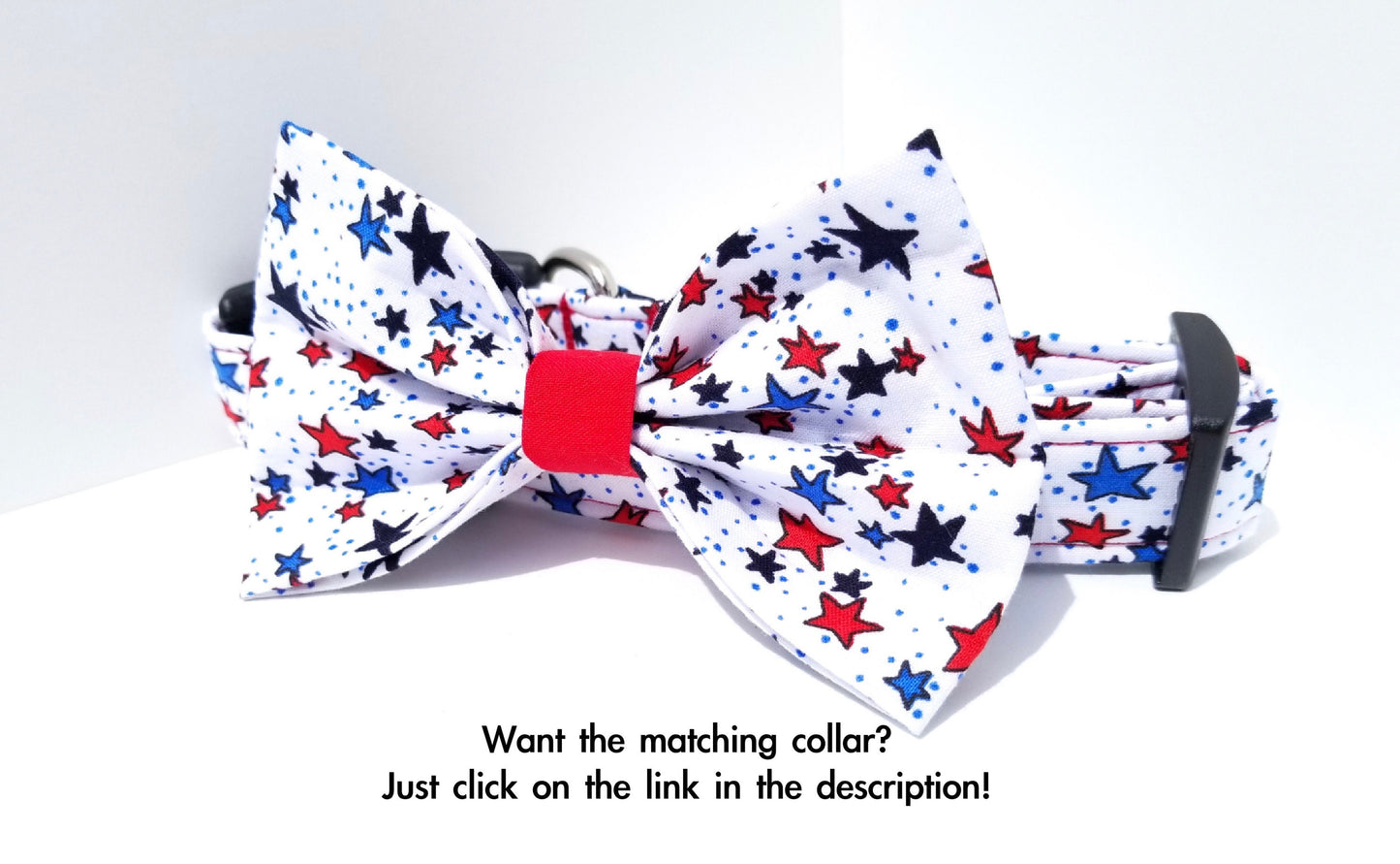 White Patriotic Stars Bow, 4th of July Bow, Red White & Blue Bow, Boy Dog Bow, Girl Dog Bow, Small Dog Bow, Big Dog Bow, Dog Bow Tie