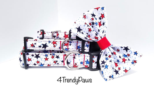 White Patriotic Stars Collar, 4th of July Collar, Red White & Blue Collar, Boy Dog Collar, Girl Dog Collar, Small Dog Collar, Big Dog Collar