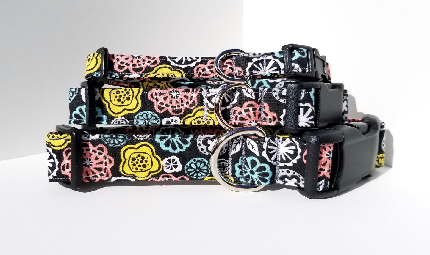 Retro Flowers Dog Collar, Flowers Dog Collar, Floral Dog Collar, Boy Dog Collar, Girl Dog Collar, Small Dog Collar, Big Dog Collar