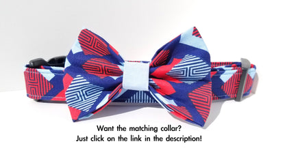 Retro Blue and Orange Diamonds Bow, Retro Dog Bow, Dog Bow Tie, Girl Dog Bow, Boy Dog Bow Tie