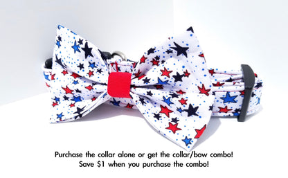 White Patriotic Stars Collar, 4th of July Collar, Red White & Blue Collar, Boy Dog Collar, Girl Dog Collar, Small Dog Collar, Big Dog Collar