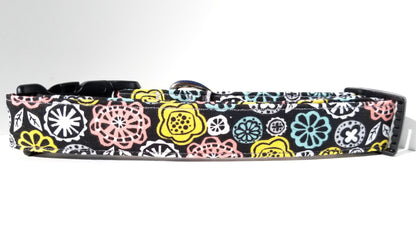 Retro Flowers Dog Collar, Flowers Dog Collar, Floral Dog Collar, Boy Dog Collar, Girl Dog Collar, Small Dog Collar, Big Dog Collar