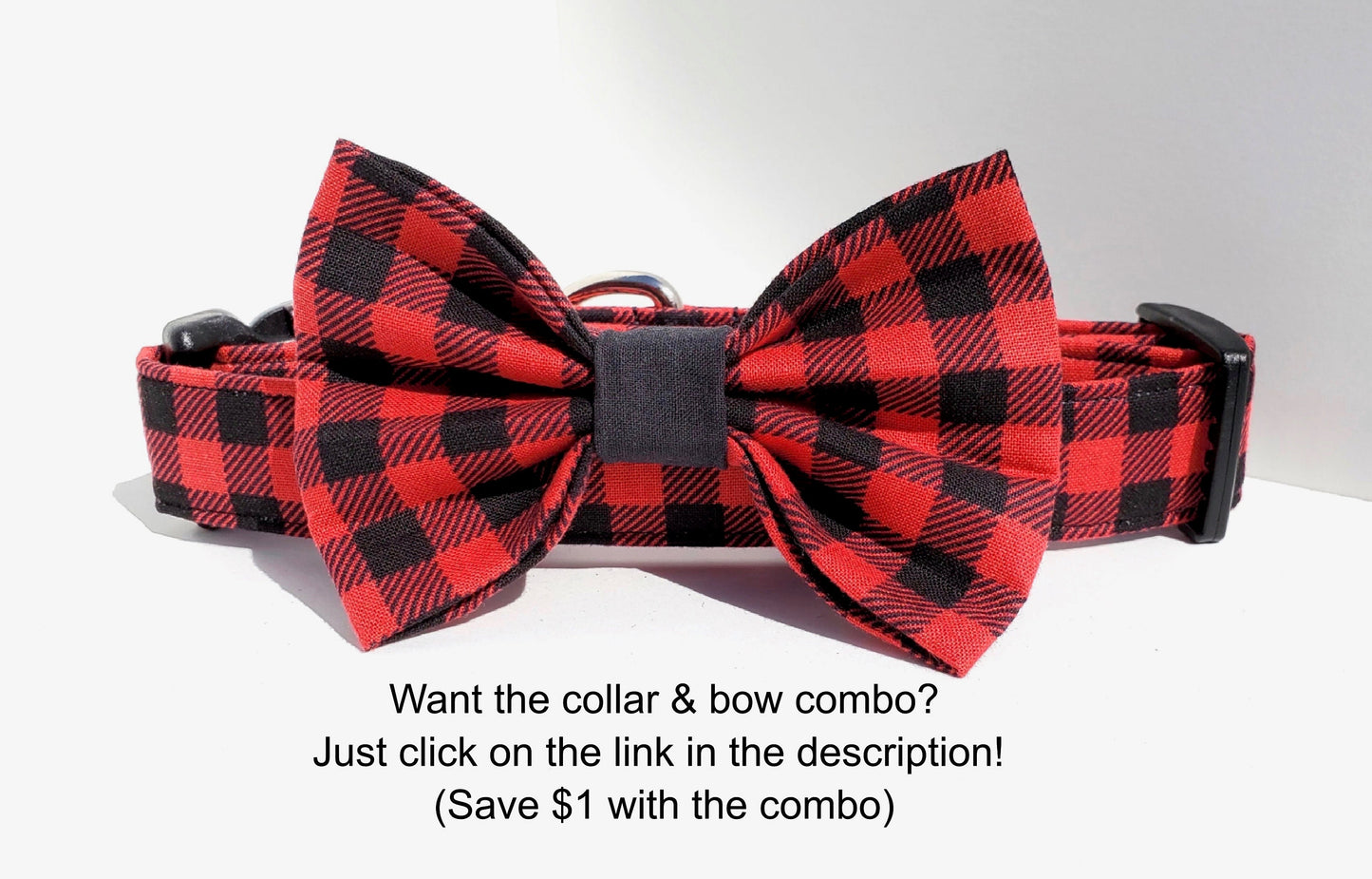 Red and Black Buffalo Plaid Dog Bow, Buffalo Plaid Bow Tie, Christmas Dog Bow, Holiday Dog Bow, Dog Bow Tie, Boy Dog Bow Tie, Girl Dog Bow