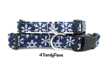 Snowflakes on Blue Dog Collar, Christmas Collar, Winter Collar, Holiday Dog Collar, Boy Dog Collar, Girl Dog Collar