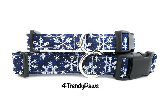 Snowflakes on Blue Dog Collar, Christmas Collar, Winter Collar, Holiday Dog Collar, Boy Dog Collar, Girl Dog Collar