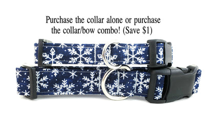 Snowflakes on Blue Dog Collar, Christmas Collar, Winter Collar, Holiday Dog Collar, Boy Dog Collar, Girl Dog Collar