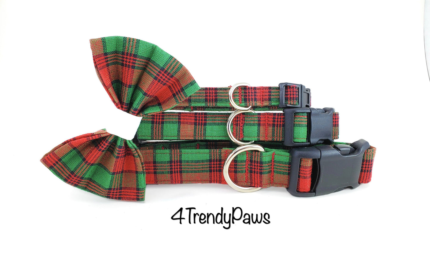 Shiny Christmas Plaid Collar, Holiday Dog Collar, Winter Dog Collar, Red and Green Plaid Collar, Small Dog Collar, Big Dog Collar