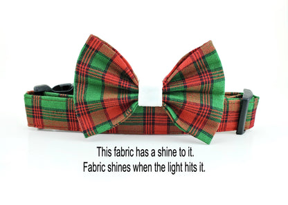 Shiny Christmas Plaid Bow, Christmas Dog Bow Tie, Holiday Dog Bow, Winter Dog Bow, Red and Green Plaid Bow, Boy Dog Bow Tie, Girl Dog Bow