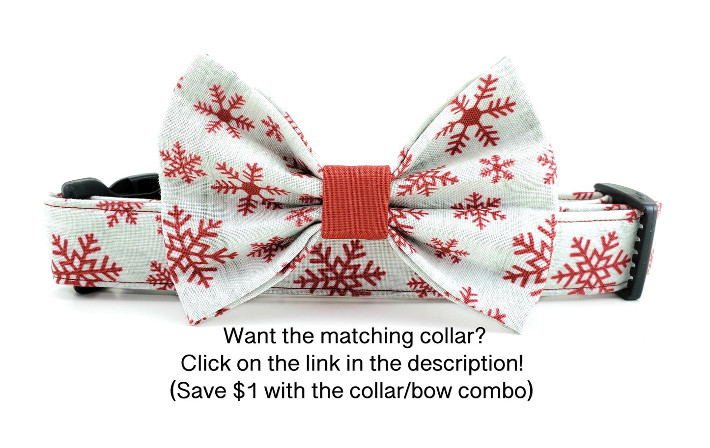 Red Snow Flakes on Light Gray Bow, Winter Dog Bow, Christmas Dog Bow, Holiday Dog Bow, Boy Dog Bow Tie, Girl Dog Bow, Dog Bow