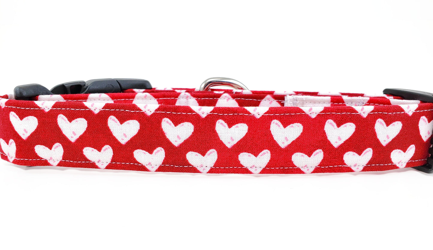 White Hearts on Red Dog Collar, Hearts Dog Collar, Valentine's Day Dog Collar, Love Dog Collar, Girl Dog Collar, Boy Dog Collar