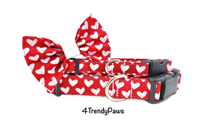 White Hearts on Red Dog Collar, Hearts Dog Collar, Valentine's Day Dog Collar, Love Dog Collar, Girl Dog Collar, Boy Dog Collar