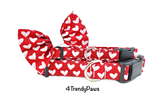 White Hearts on Red Dog Collar, Hearts Dog Collar, Valentine's Day Dog Collar, Love Dog Collar, Girl Dog Collar, Boy Dog Collar