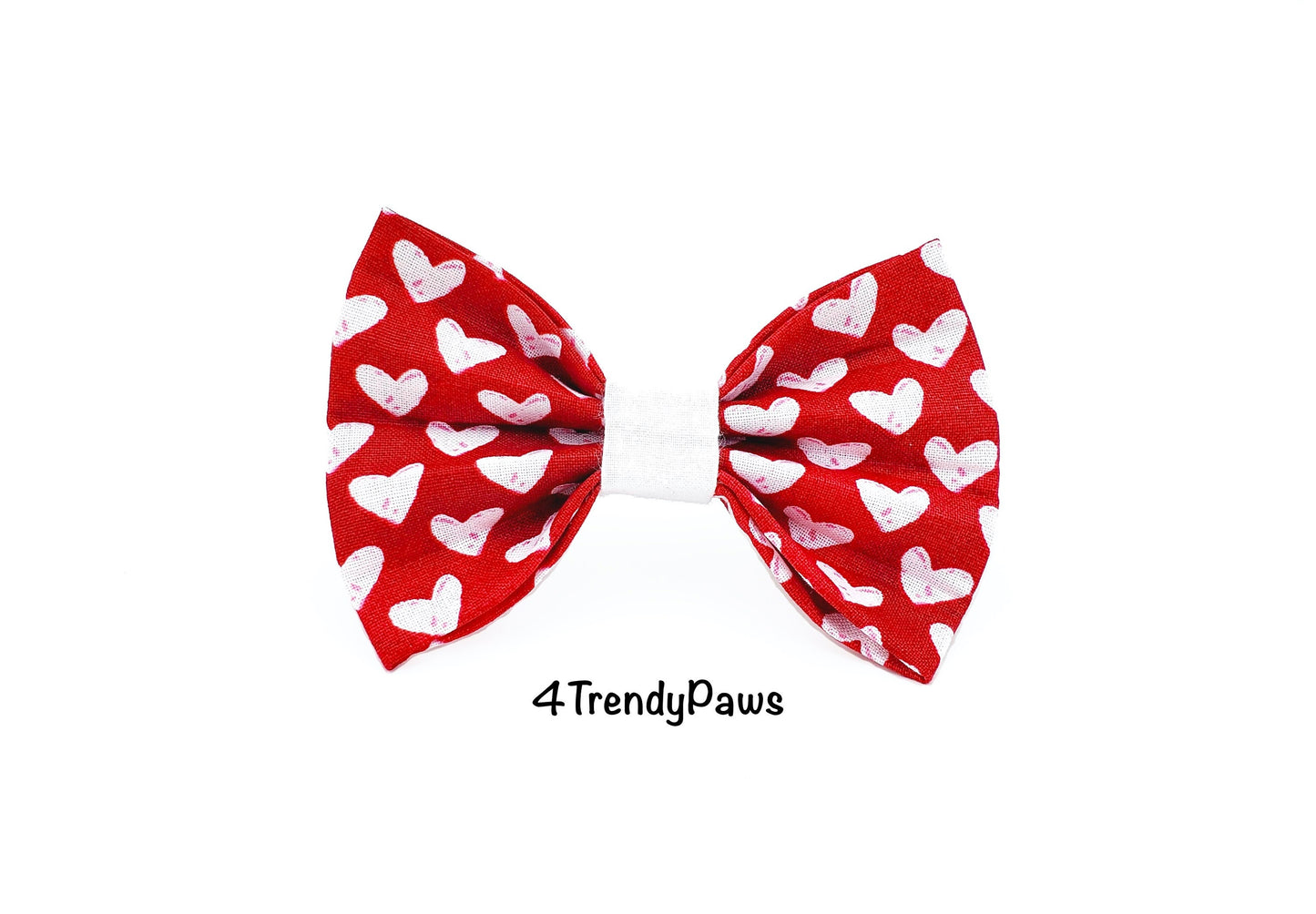 White Hearts on Red Dog Bow, Hearts Dog Bow, Valentine's Day Dog Bow, Love Dog Bow, Dog Bow Tie