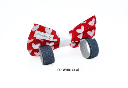 White Hearts on Red Dog Bow, Hearts Dog Bow, Valentine's Day Dog Bow, Love Dog Bow, Dog Bow Tie