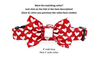 White Hearts on Red Dog Bow, Hearts Dog Bow, Valentine's Day Dog Bow, Love Dog Bow, Dog Bow Tie