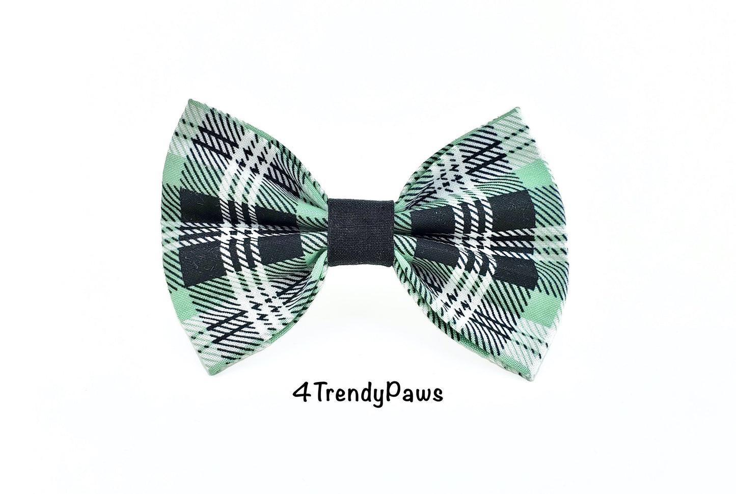 Green Plaid Dog Bow