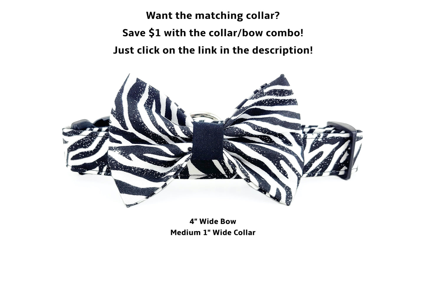 Zebra Print Dog Bow, Animal Print Dog Bow, Dog Bow Tie, Black and White Dog Bow Tie