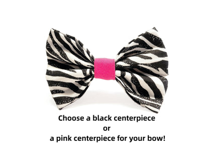 Zebra Print Dog Bow, Animal Print Dog Bow, Dog Bow Tie, Black and White Dog Bow Tie