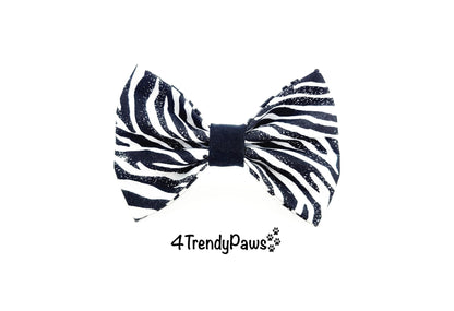 Zebra Print Dog Bow, Animal Print Dog Bow, Dog Bow Tie, Black and White Dog Bow Tie