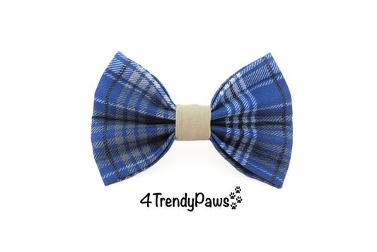 Blue Plaid Dog Bow